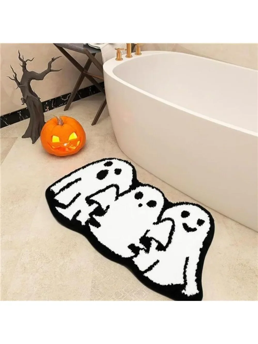 Halloween Ghost Bathroom Rug Non Slip Bath Mat Soft Absorbent Spooky Floor Carpe